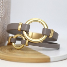 Taupe Leather Double Strand & Golden Hoop Bracelet by Peace of Mind